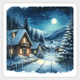 Winter Country Road at Night Sticker